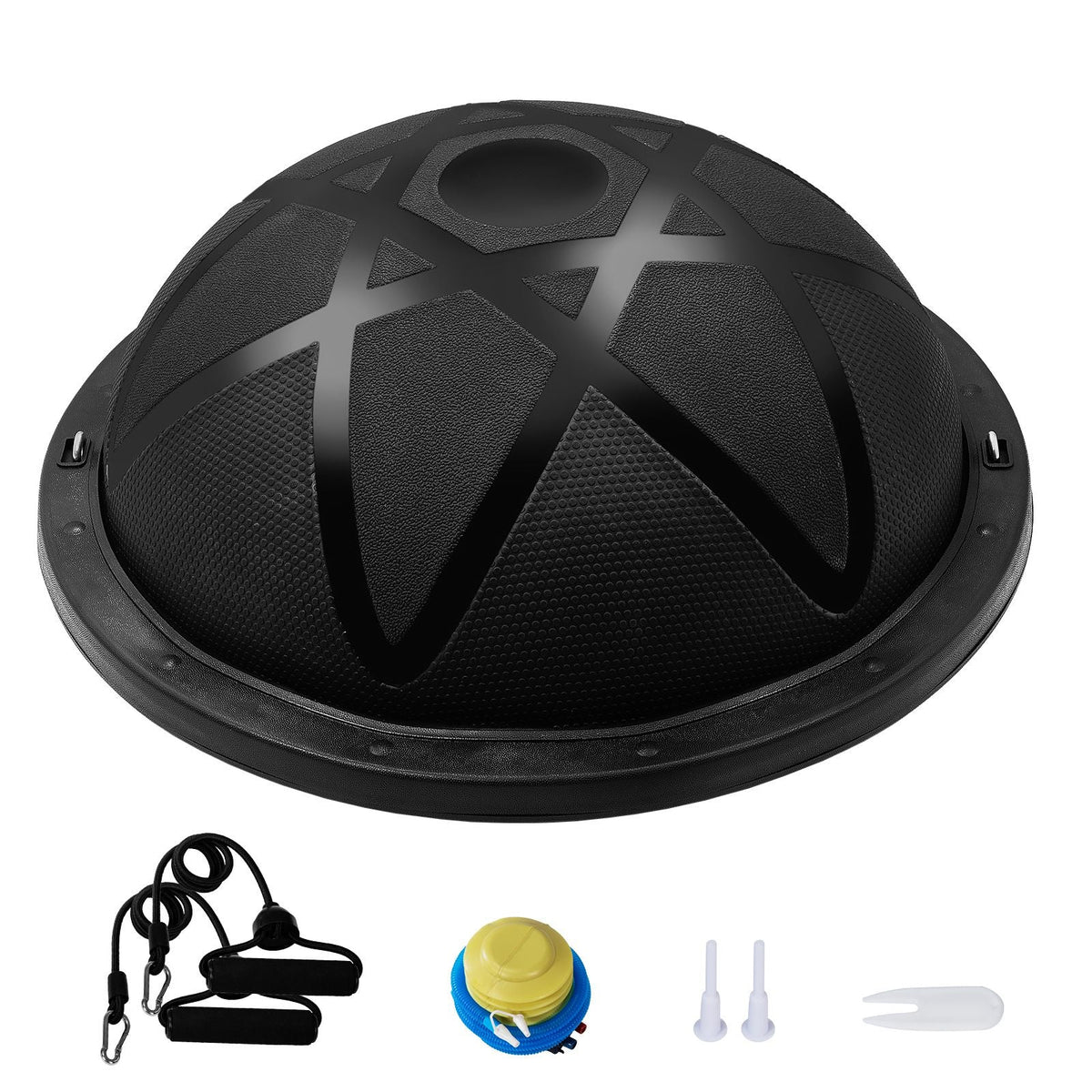 Half Exercise Ball Trainer, 23 inch Balance Ball Trainer, 660 lbs Capacity Stability Ball, Yoga Ball with Resistance Bands and Pump, Strength Fitness Ball for Home Gym, Full Body Workouts, Black