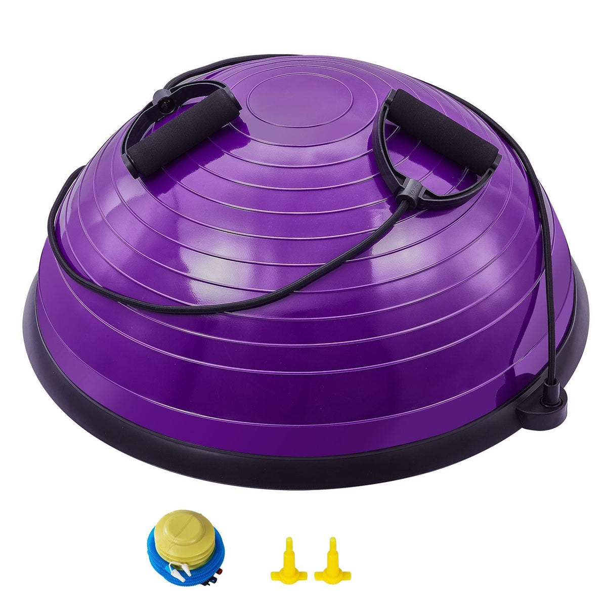 Half Exercise Ball Trainer, 23 inch Balance Ball Trainer, 660lbs Stability Ball, Yoga Ball with Resistance Bands & Foot Pump, Strength Fitness Ball for Home Gym, Full Body Workout, Purple