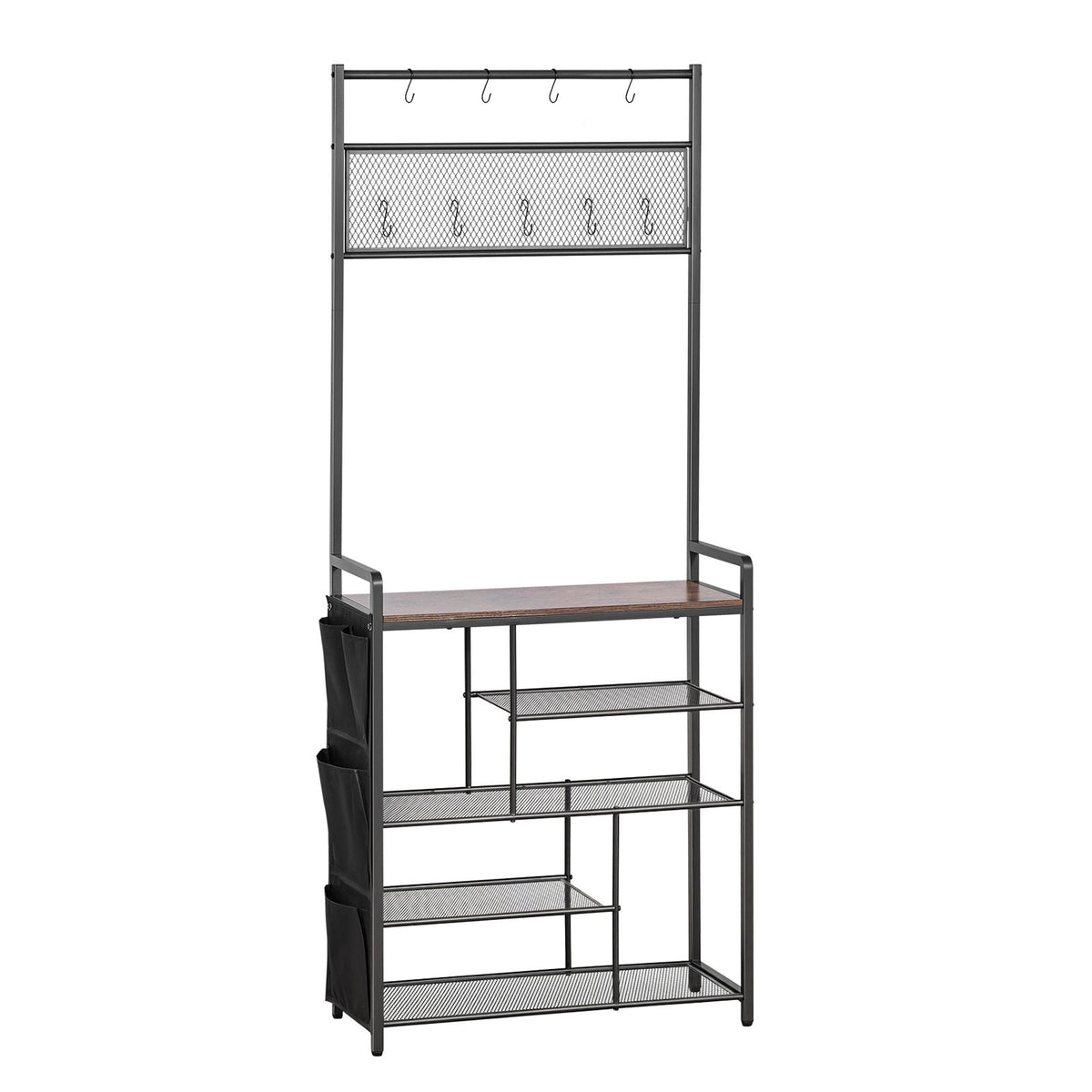 Hall Tree, 70.9 in Coat Rack with Shoe Storage, Freestanding 4-Tier Shoe Rack Organizer with Hooks, Side Pocket and Wire Shelf, Steel Frame Entrance Coat Holder for Entryway, Bedroom, Closet