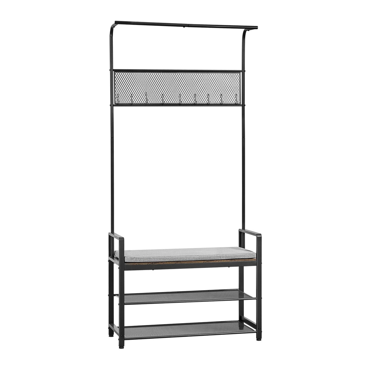 Hall Tree, 72 in Coat Rack with Shoe Bench, Freestanding 2-Tier Shoe Rack Storage Organizer with Hooks, Hanging Rod and Wire Shelf, Steel Frame Entrance Coat Holder for Entry, Bedroom, Closet
