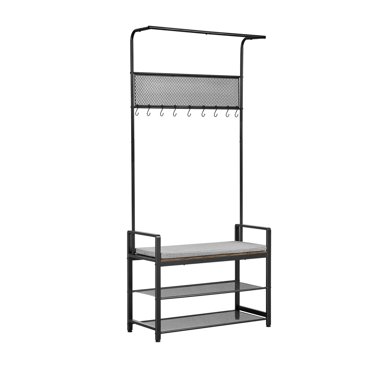 Hall Tree, 72 in Coat Rack with Shoe Bench, Freestanding 2-Tier Shoe Rack Storage Organizer with Hooks, Hanging Rod and Wire Shelf, Steel Frame Entrance Coat Holder for Entry, Bedroom, Closet