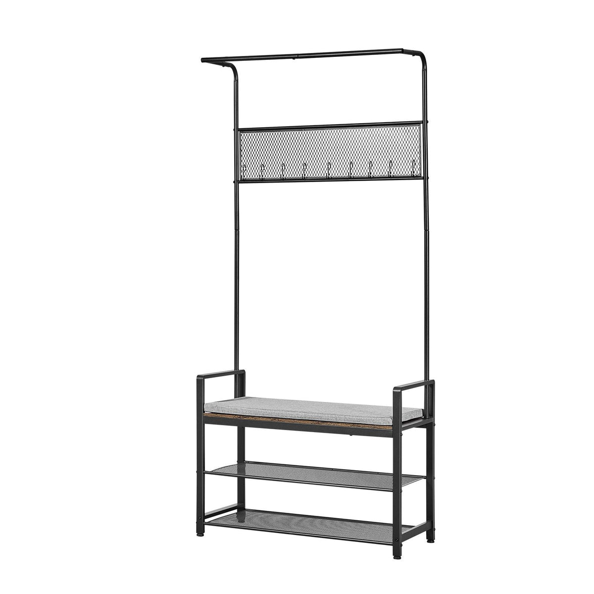Hall Tree, 72 in Coat Rack with Shoe Bench, Freestanding 2-Tier Shoe Rack Storage Organizer with Hooks, Hanging Rod and Wire Shelf, Steel Frame Entrance Coat Holder for Entry, Bedroom, Closet