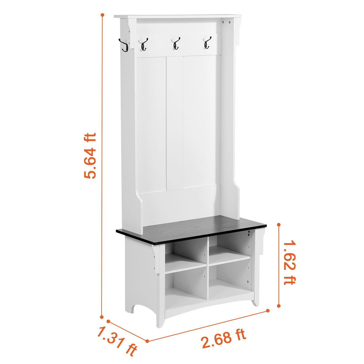 Hall Tree Entryway Bench, Coat Rack with Shoe Storage, 32" Wide Mudroom bench with Storage and Seating, Adjustable Shelves and 5 Hanging Hooks with 4 Storage Drawers,for Mudroom,Entryway,Hallway
