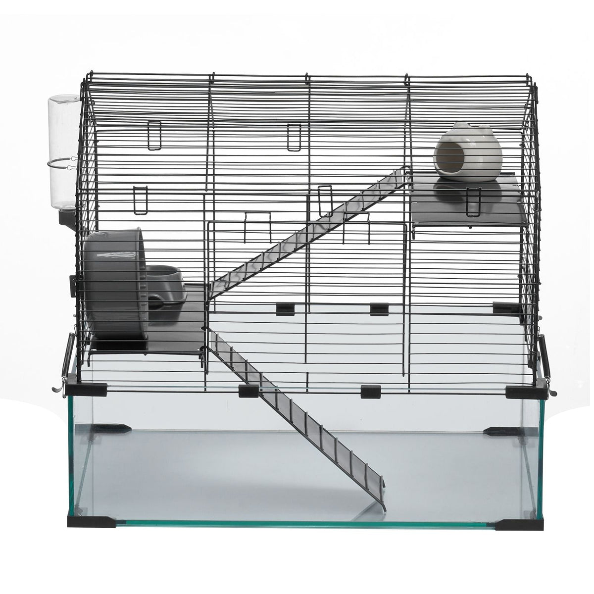 Hamster Cage, 360° Viewing Transparent Hamster Habitats, Small Animal Cage, 22.8 x 15 x 21.3 in, Ventilated Pet Mouse Cages with Water Bottle, Portable Hamster House for Rats, Guinea Pigs
