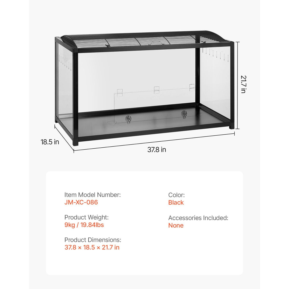 Hamster Cage, 360° Viewing Transparent Hamster Habitats, Small Animal Cage, 37.8 x 18.5 x 21.7 in, Ventilated Pet Mouse Cages with Front Door, Portable Hamster House for Rats, Guinea Pigs