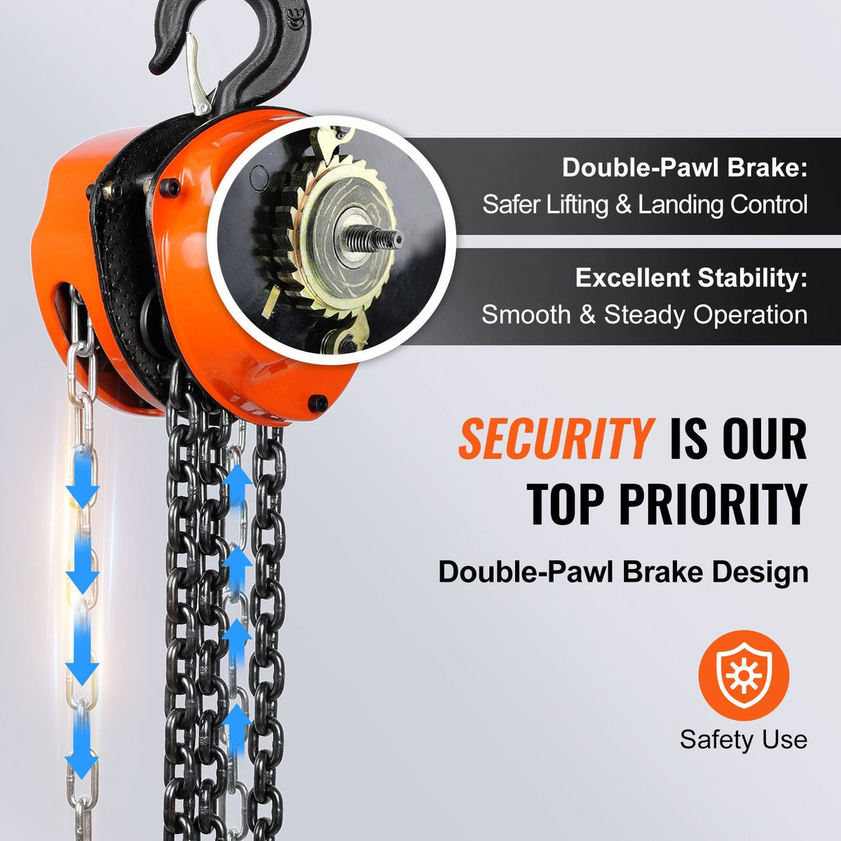 Hand Chain Hoist, 1 Ton 2200 lbs Capacity 10 FT Come Along, G80 Galvanized Carbon Steel with Double-Pawl Brake, Auto Chain Leading & 360° Rotation Hook, for Garage Factory Dock