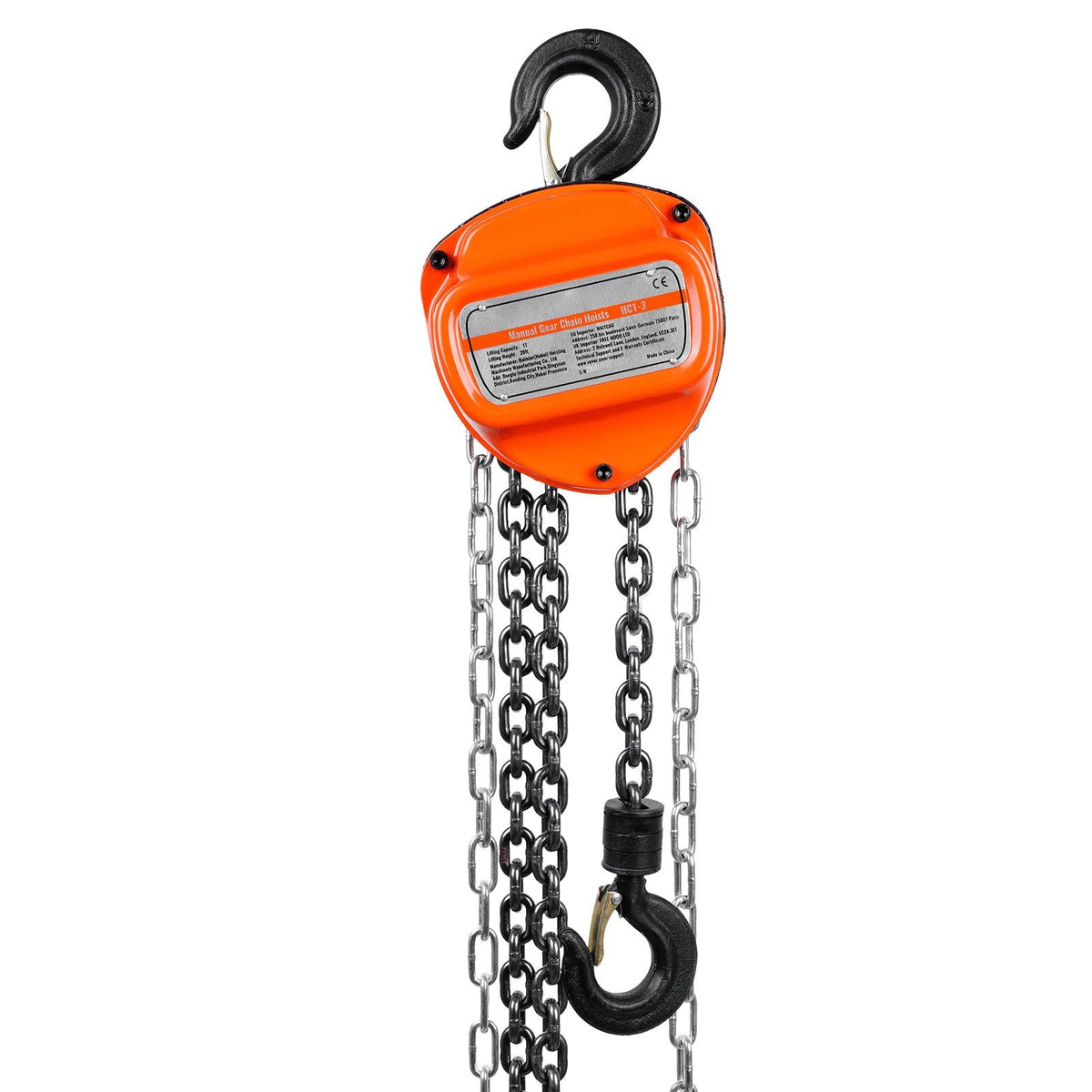 Hand Chain Hoist, 1 Ton 2200 lbs Capacity 20 FT Come Along, G80 Galvanized Carbon Steel with Double-Pawl Brake, Auto Chain Leading & 360° Rotation Hook, for Garage Factory Dock