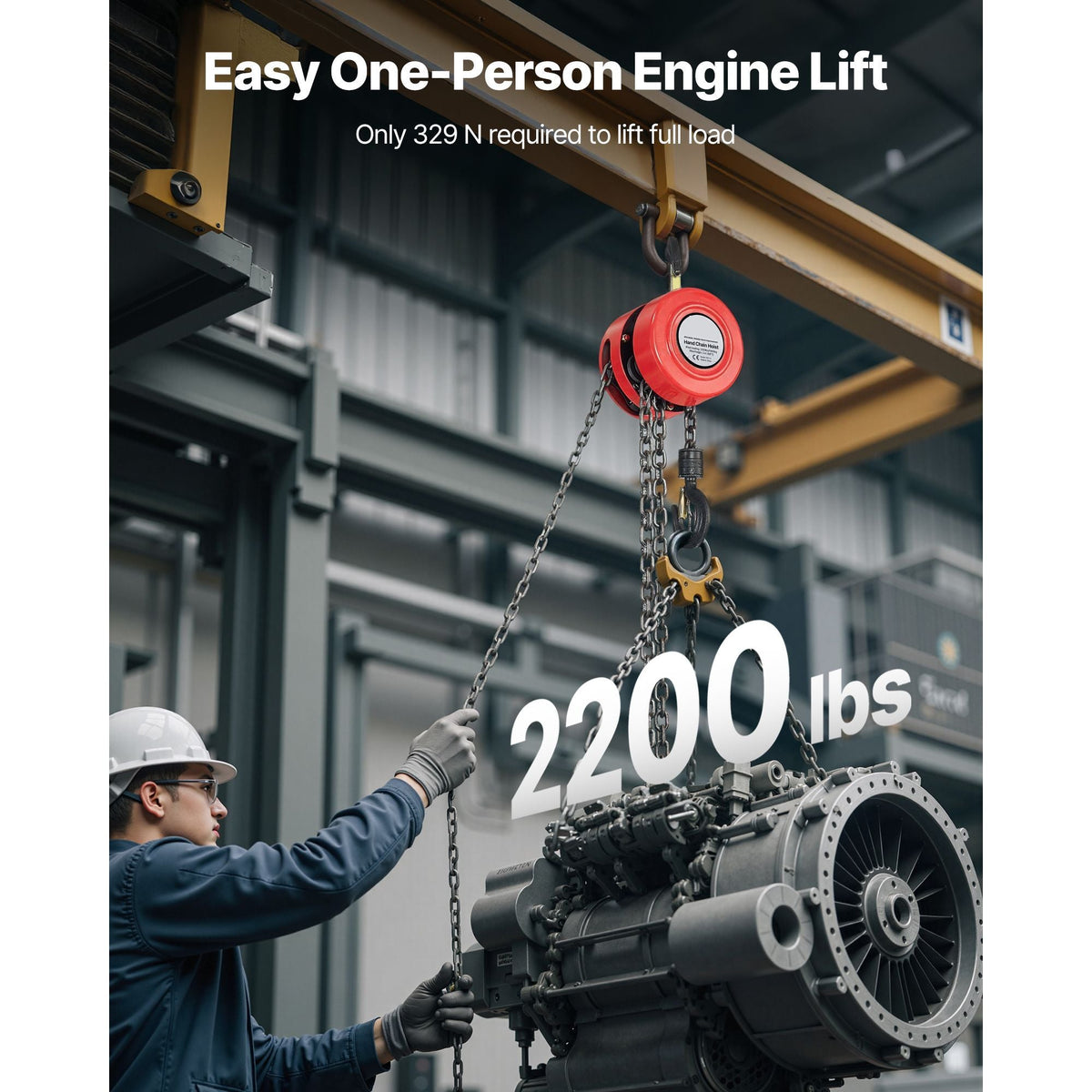 Hand Chain Hoist, 1 Ton 2200 lbs Capacity, Manual Chain Block with Upgrade G70 Galvanized Chain, 10 ft Lifting Height, Heavy Duty Pulley Hoist for Garage Warehouse Automotive Machinery, Red