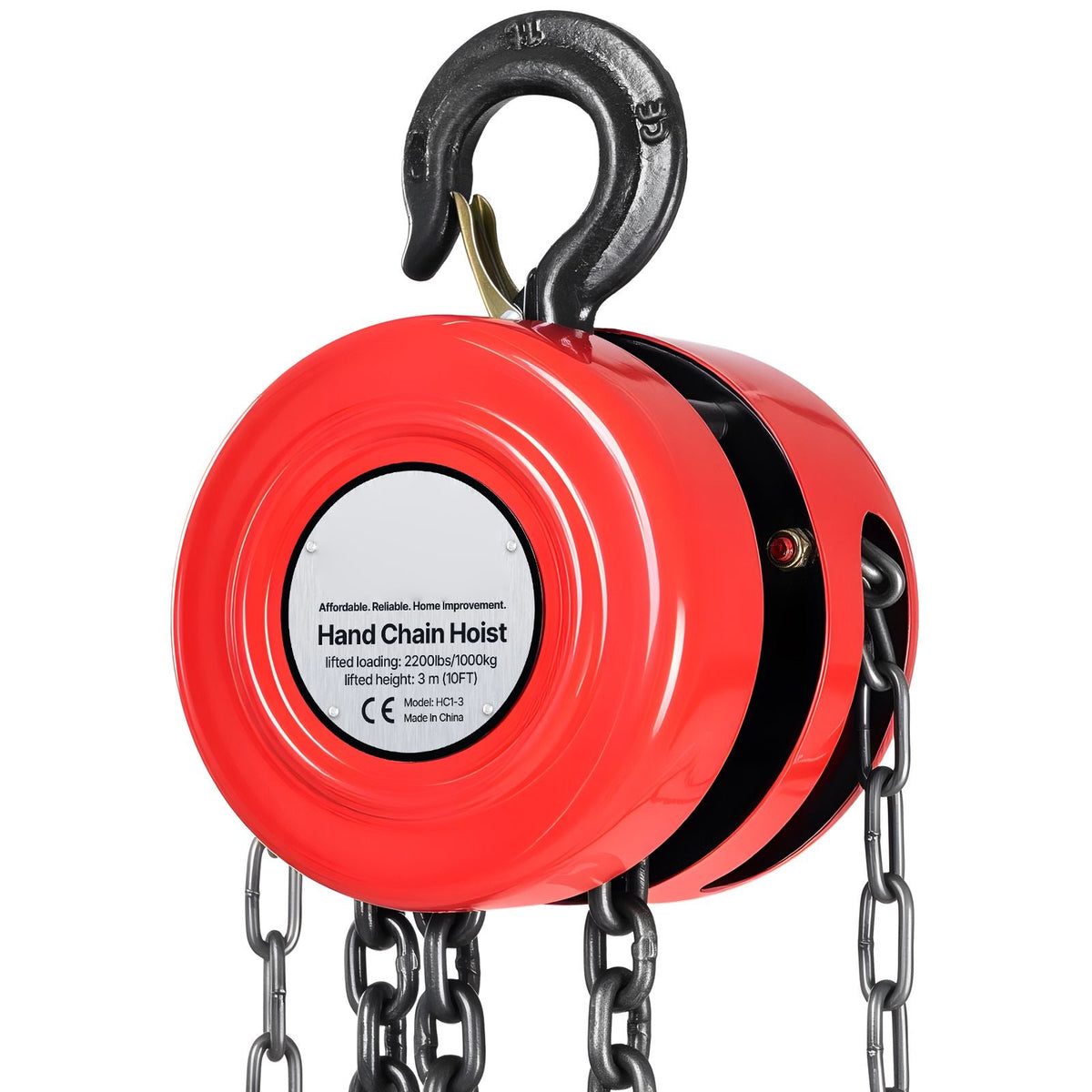 Hand Chain Hoist, 1 Ton 2200 lbs Capacity, Manual Chain Block with Upgrade G70 Galvanized Chain, 10 ft Lifting Height, Heavy Duty Pulley Hoist for Garage Warehouse Automotive Machinery, Red