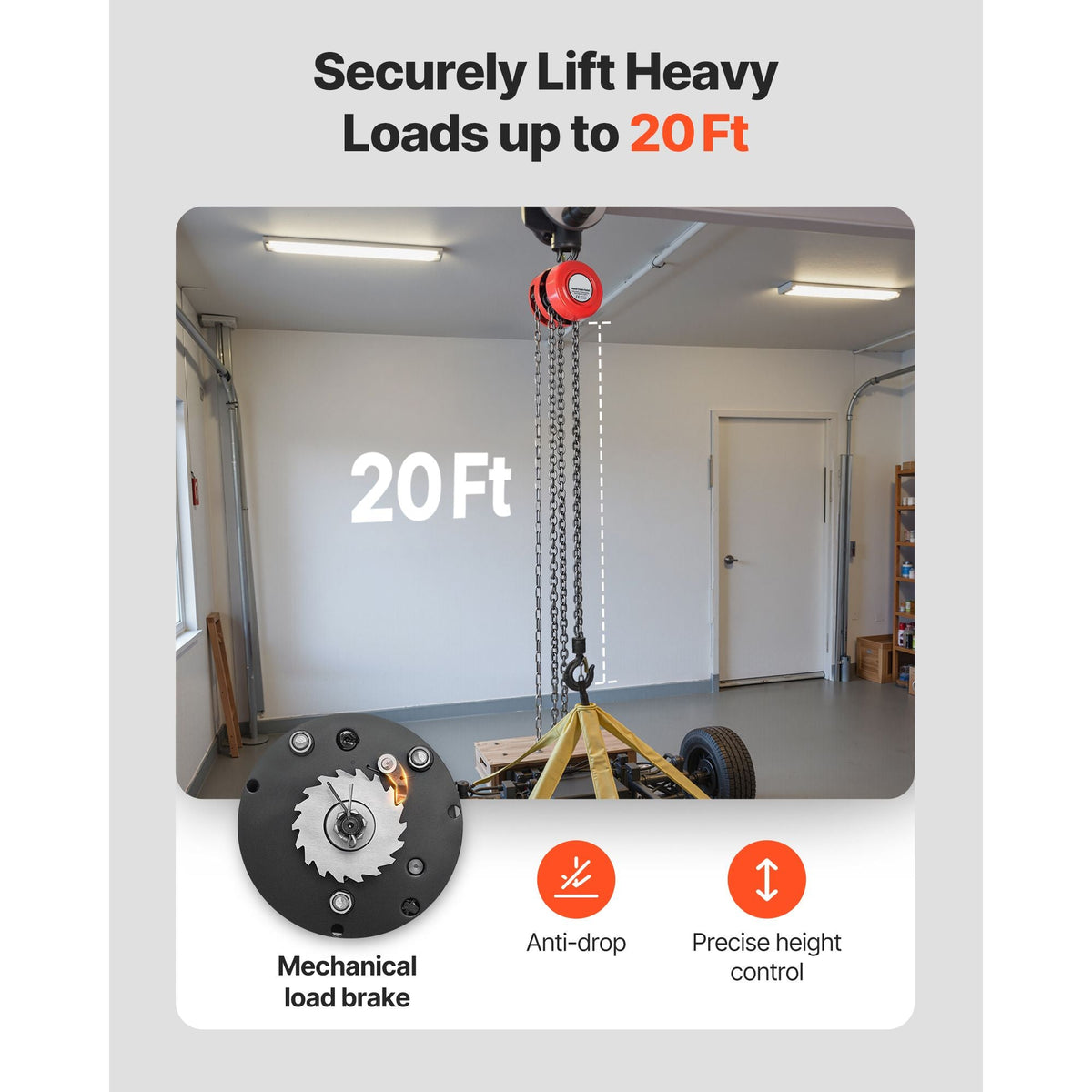 Hand Chain Hoist, 1 Ton 2200 lbs Capacity, Manual Chain Block with Upgrade G70 Galvanized Chain, 20 ft Lifting Height, Heavy Duty Pulley Hoist for Garage Warehouse Automotive Machinery, Red