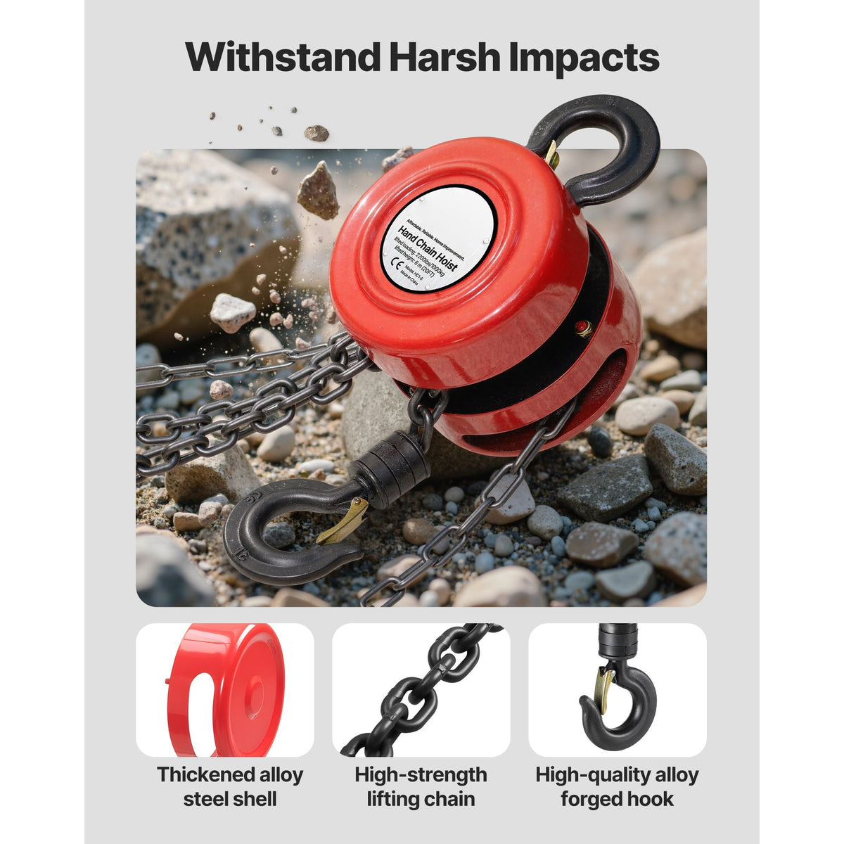 Hand Chain Hoist, 1 Ton 2200 lbs Capacity, Manual Chain Block with Upgrade G70 Galvanized Chain, 20 ft Lifting Height, Heavy Duty Pulley Hoist for Garage Warehouse Automotive Machinery, Red