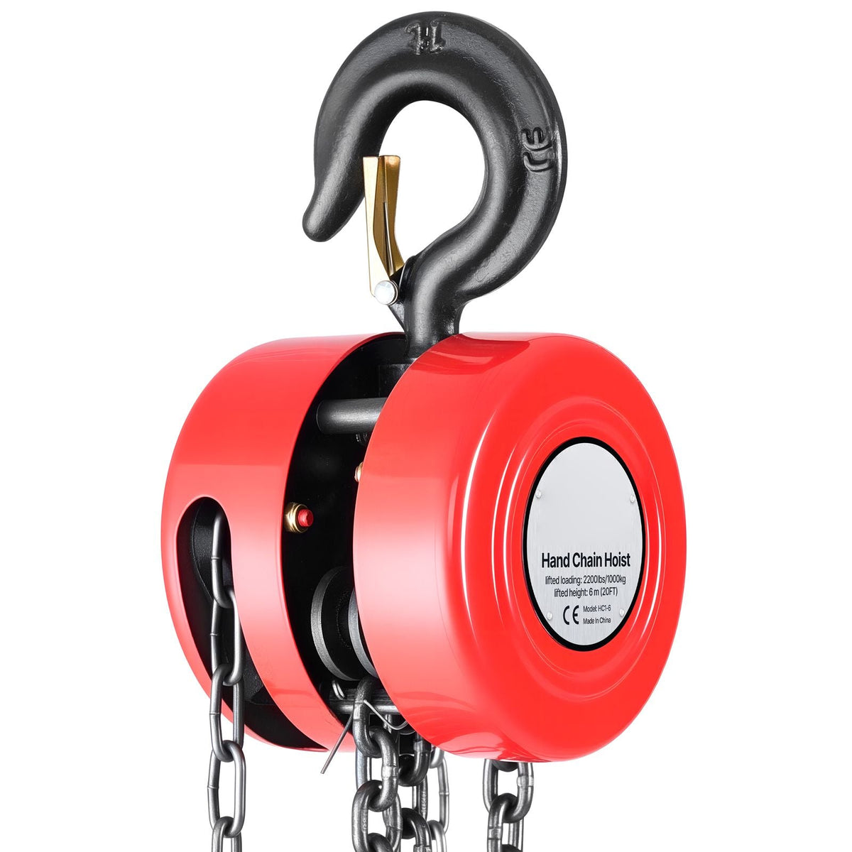 Hand Chain Hoist, 1 Ton 2200 lbs Capacity, Manual Chain Block with Upgrade G70 Galvanized Chain, 20 ft Lifting Height, Heavy Duty Pulley Hoist for Garage Warehouse Automotive Machinery, Red
