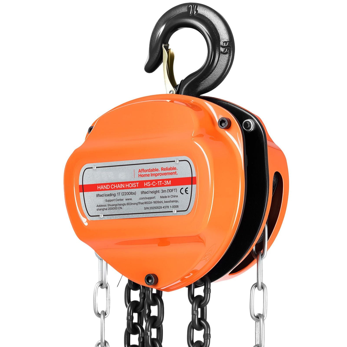 Hand Chain Hoist, 1 Ton 2200 lbs Capacity, Manual Chain Block with Upgrade G80 Galvanized Chain, 10 ft Lifting Height, Heavy Duty Pulley Hoist for Garage Warehouse Automotive Machinery, Orange