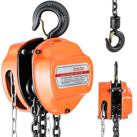 Hand Chain Hoist, 1 Ton 2200 lbs Capacity, Manual Chain Block with Upgrade G80 Galvanized Chain, 20 ft Lifting Height, Heavy Duty Pulley Hoist for Garage Warehouse Automotive Machinery, Orange