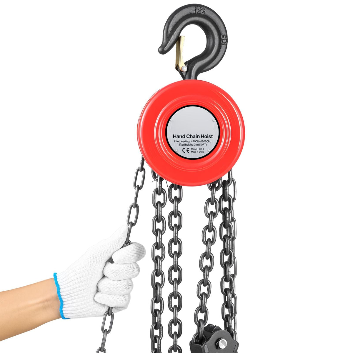 Hand Chain Hoist, 2 Ton 4400 lbs Capacity, Manual Chain Block with Upgrade G70 Galvanized Chain, 10 ft Lifting Height, Heavy Duty Pulley Hoist for Garage Warehouse Automotive Machinery, Red