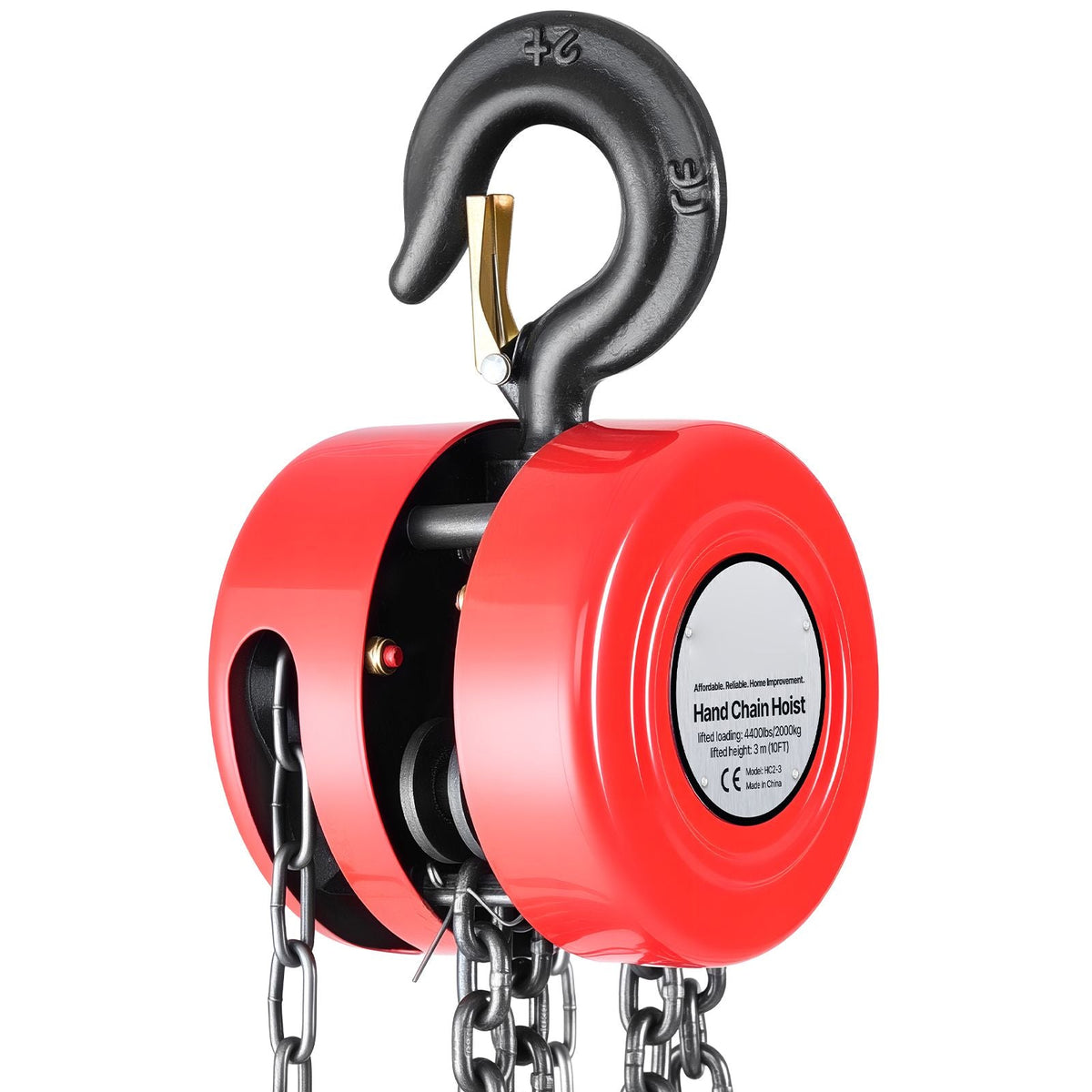 Hand Chain Hoist, 2 Ton 4400 lbs Capacity, Manual Chain Block with Upgrade G70 Galvanized Chain, 10 ft Lifting Height, Heavy Duty Pulley Hoist for Garage Warehouse Automotive Machinery, Red