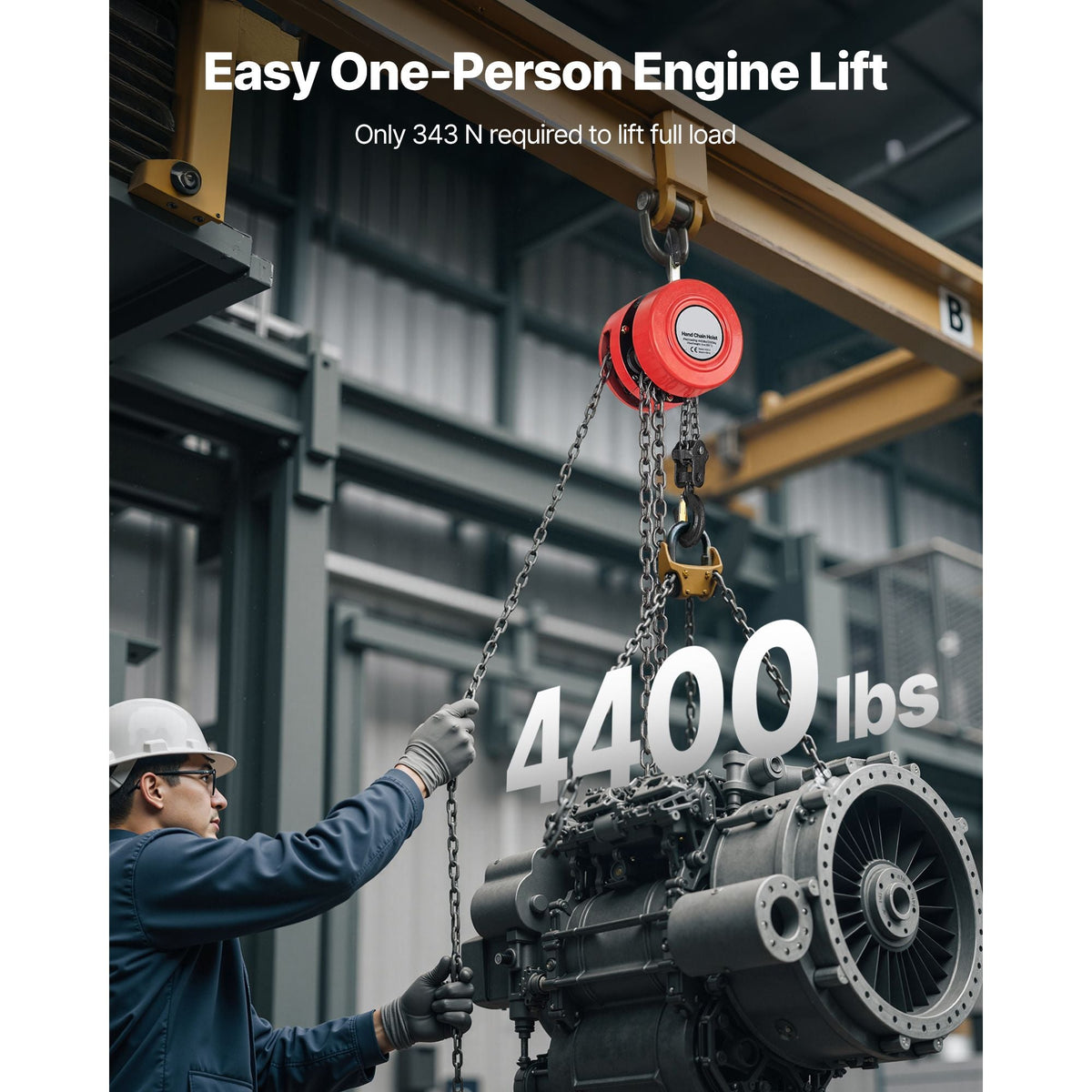 Hand Chain Hoist, 2 Ton 4400 lbs Capacity, Manual Chain Block with Upgrade G70 Galvanized Chain, 10 ft Lifting Height, Heavy Duty Pulley Hoist for Garage Warehouse Automotive Machinery, Red