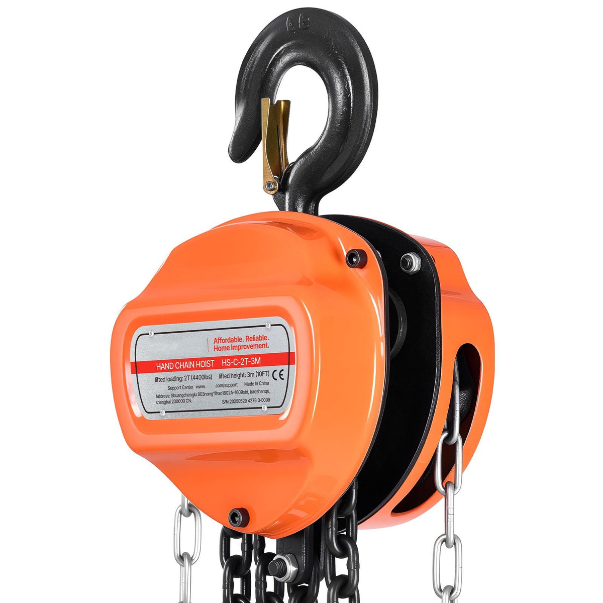 Hand Chain Hoist, 2 Ton 4400 lbs Capacity, Manual Chain Block with Upgrade G80 Galvanized Chain, 10 ft Lifting Height, Heavy Duty Pulley Hoist for Garage Warehouse Automotive Machinery, Orange