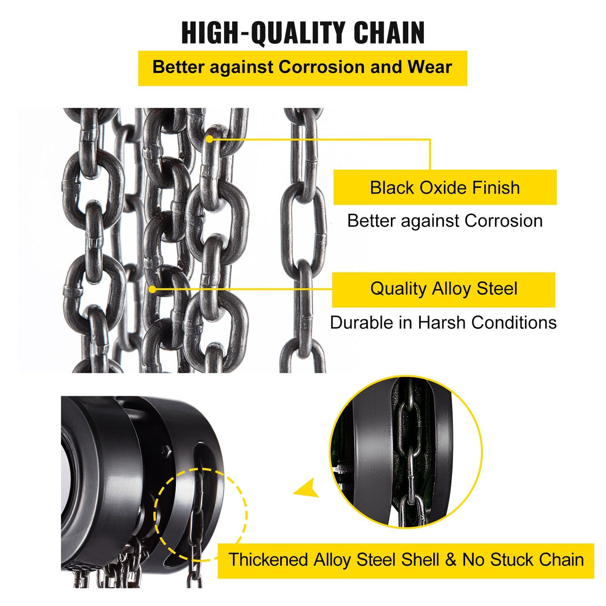 Hand Chain Hoist, 2200 lbs /1 Ton Capacity Chain Block, 10ft/3m Lift Manual Hand Chain Block, Manual Hoist with Industrial-Grade Steel Construction for Lifting Good in Transport & Workshop, Blac