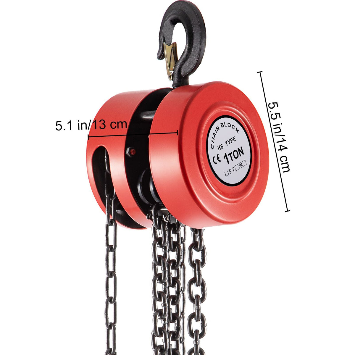 Hand Chain Hoist, 2200 lbs /1 Ton Capacity Chain Block, 10ft/3m Lift Manual Hand Chain Block, Manual Hoist with Industrial-Grade Steel Construction for Lifting Good in Transport & Workshop, Red