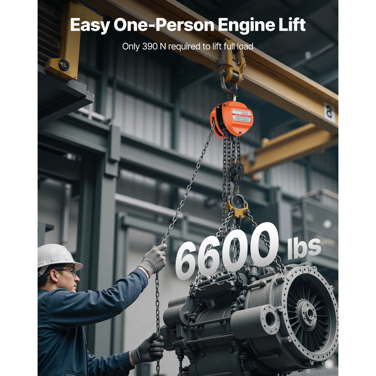 Hand Chain Hoist, 3 Ton 6600 lbs Capacity, Manual Chain Block with Upgrade G80 Galvanized Chain, 10 ft Lifting Height, Heavy Duty Pulley Hoist for Garage Warehouse Automotive Machinery, Orange