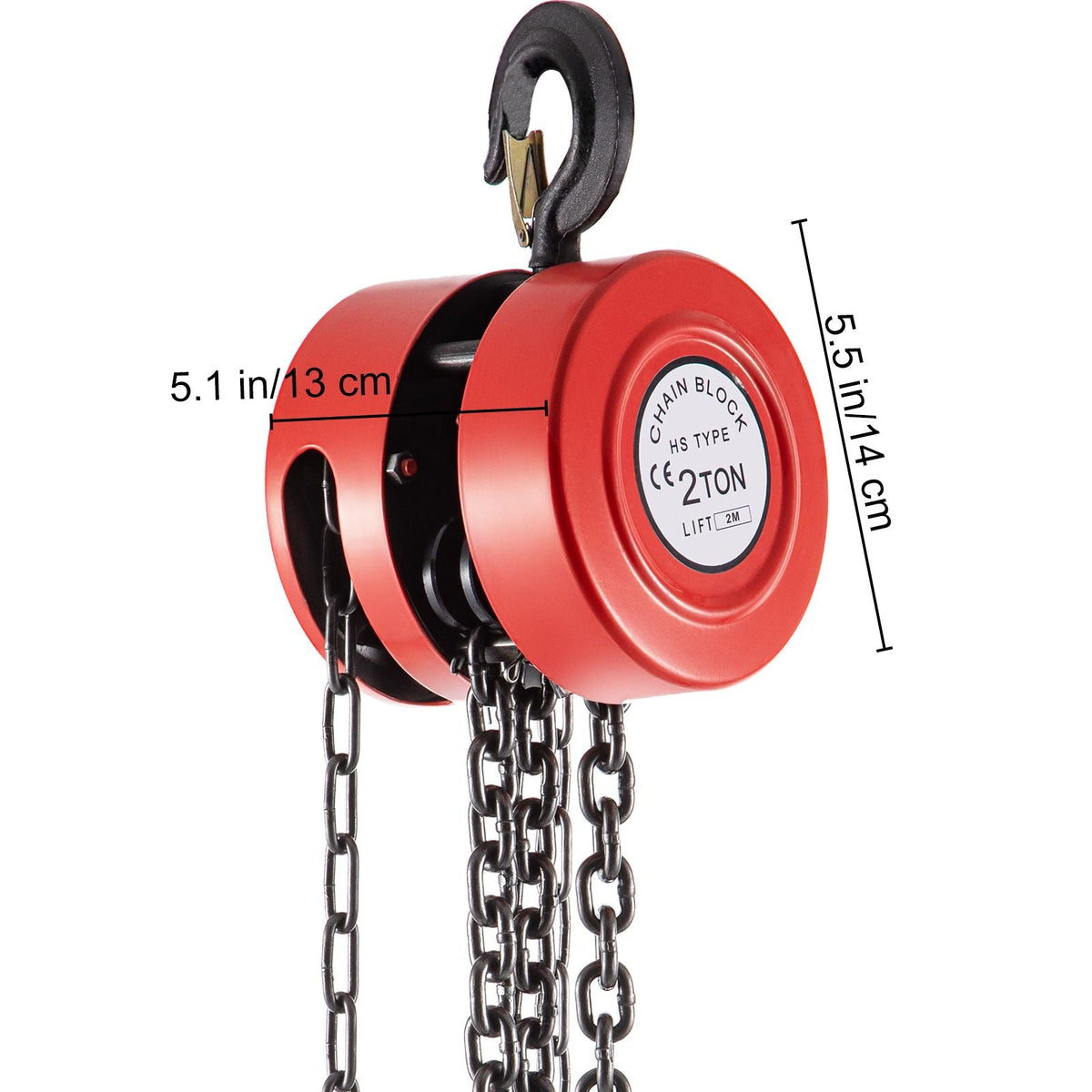 Hand Chain Hoist, 4400 lbs /2 Ton Capacity Chain Block, 7ft/2m Lift Manual Hand Chain Block, Manual Hoist with Industrial-Grade Steel Construction for Lifting Good in Transport & Workshop, Red