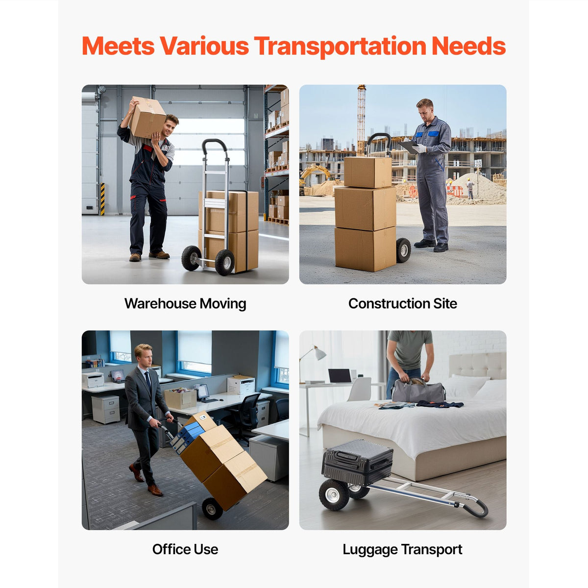 Hand Truck, 500 lbs Load Capacity, Heavy-Duty Hand Truck Dolly with Non-Slip Wheels & Handle, Aluminum Alloy Portable Trolley Dolly with Tie-down Strap for Moving Home, Office, Warehouse