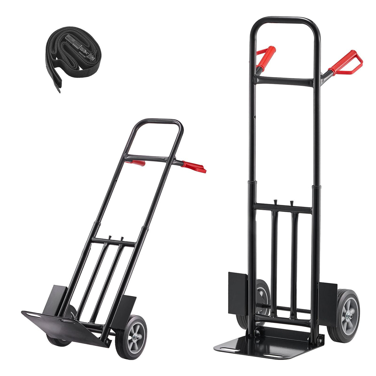 Hand Truck, 600 lbs Load Capacity, Heavy-Duty Hand Truck Dolly with Wheels & Telescoping Handle, Portable Trolley Dolly with Tie-down Strap for Moving Home, Office, Warehouse, Supermarket