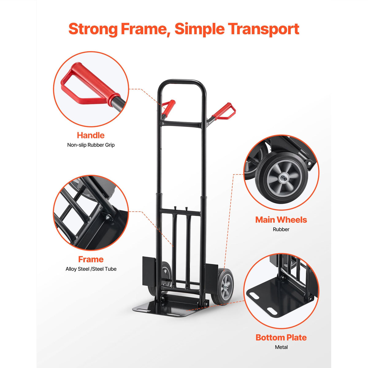 Hand Truck, 600 lbs Load Capacity, Heavy-Duty Hand Truck Dolly with Wheels & Telescoping Handle, Portable Trolley Dolly with Tie-down Strap for Moving Home, Office, Warehouse, Supermarket