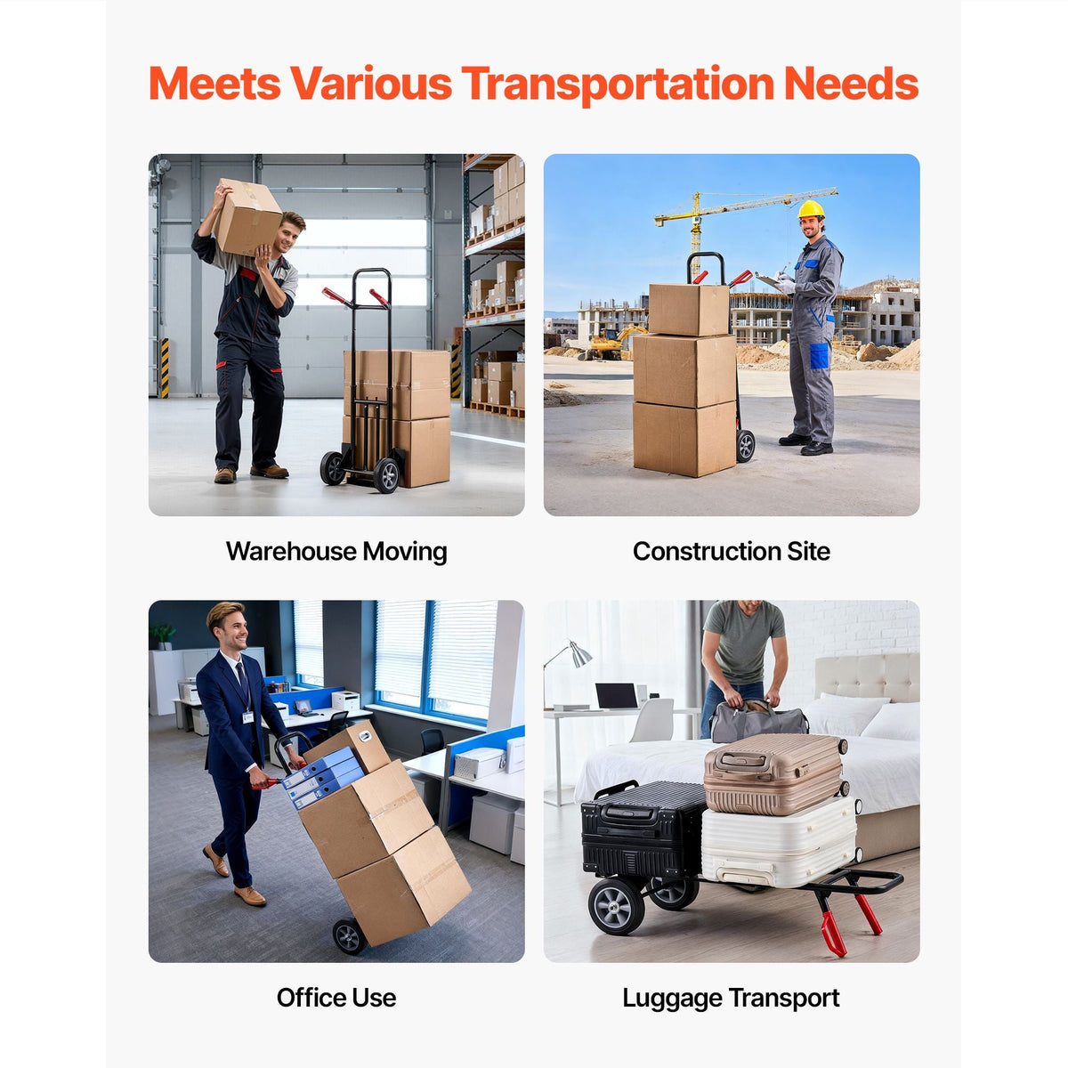 Hand Truck, 600 lbs Load Capacity, Heavy-Duty Hand Truck Dolly with Wheels & Telescoping Handle, Portable Trolley Dolly with Tie-down Strap for Moving Home, Office, Warehouse, Supermarket