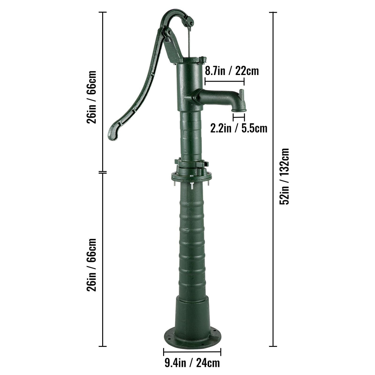 Hand Water Pump with Stand, 15.7 x 9.4 x 51.6 inch Pitcher Pump& 26 inch Pump Stand with Pre-set 1/2\" Holes for Easy Installation, Rustic Cast Iron Well Pump for Yard, Garden, Farm Irrigation,