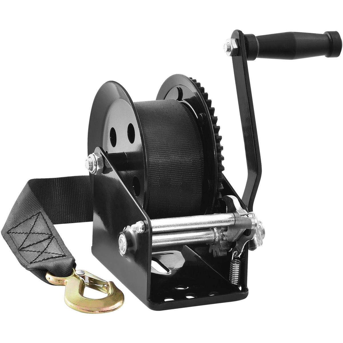 Hand Winch, 1600 lbs Pulling Capacity, Boat Trailer Winch Heavy Duty Rope Crank with 33 ft Polyester Strap and Two-Way Ratchet, Manual Operated Hand Crank Winch for Trailer, Boat or ATV Towing