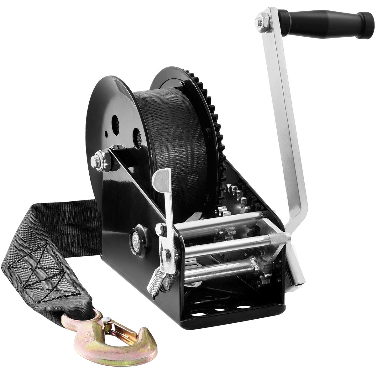 Hand Winch, 3500 lbs Pulling Capacity, Boat Trailer Winch Heavy Duty Rope Crank with 33 ft Polyester Strap and Two-Way Ratchet, Manual Operated Hand Crank Winch for Trailer, Boat or ATV Towing