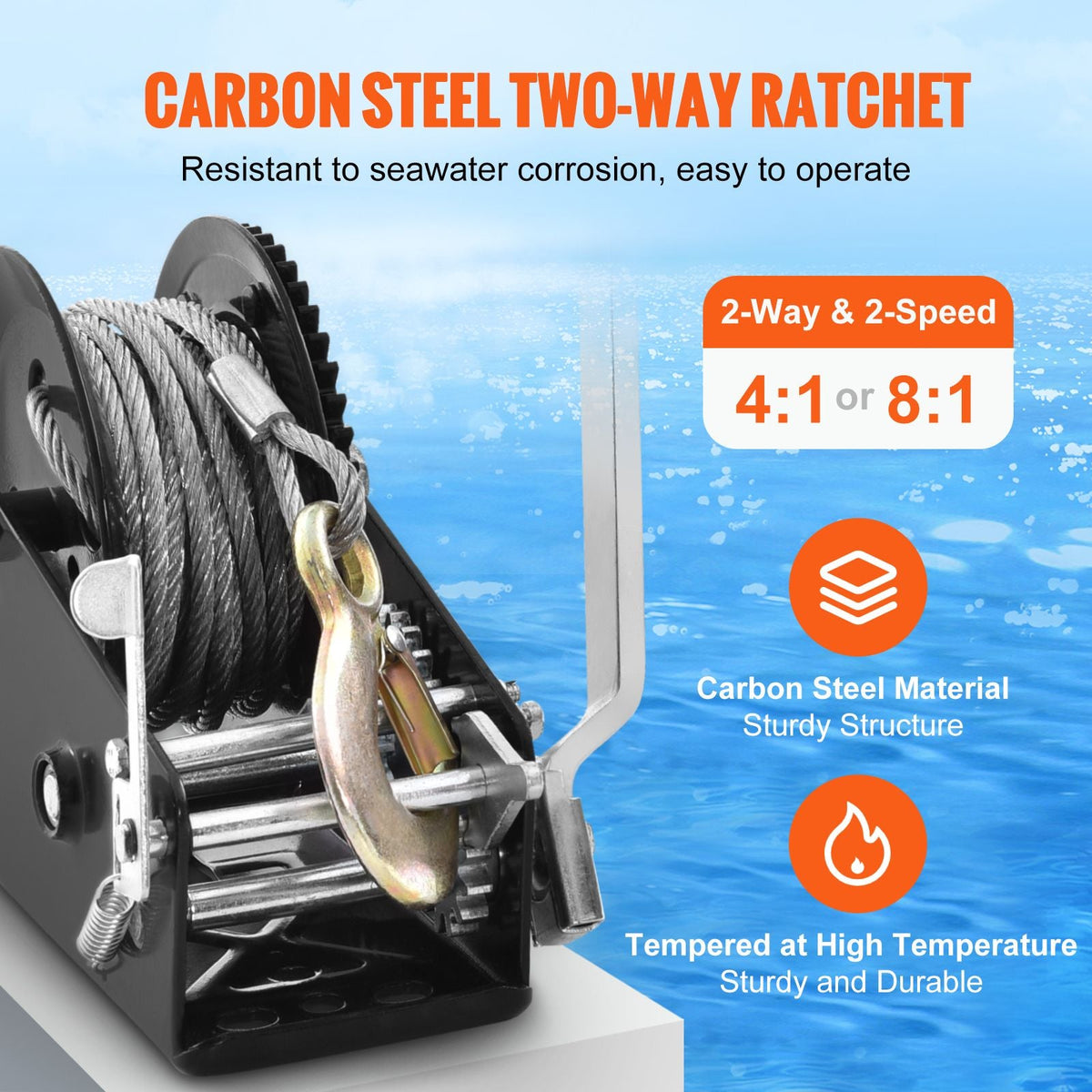 Hand Winch, 3500 lbs Pulling Capacity, Boat Trailer Winch Heavy Duty Rope Crank with 33 ft Steel Wire Cable and Two-Way Ratchet, Manual Operated Hand Crank Winch for Trailer, Boat or ATV Towing