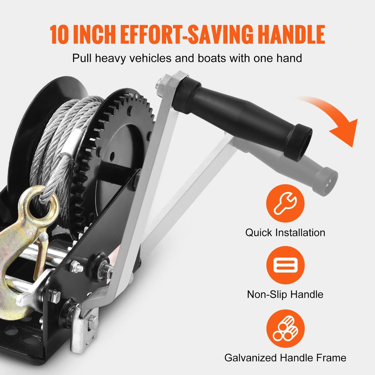 Hand Winch, 3500 lbs Pulling Capacity, Boat Trailer Winch Heavy Duty Rope Crank with 33 ft Steel Wire Cable and Two-Way Ratchet, Manual Operated Hand Crank Winch for Trailer, Boat or ATV Towing