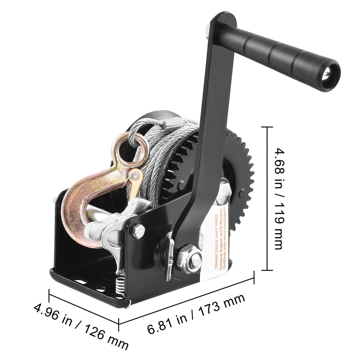 Hand Winch, 800 lbs Pulling Capacity, Boat Trailer Winch Heavy Duty Rope Crank with 33 ft Steel Wire Cable and Two-Way Ratchet, Manual Operated Hand Crank Winch for Trailer, Boat or ATV Towing
