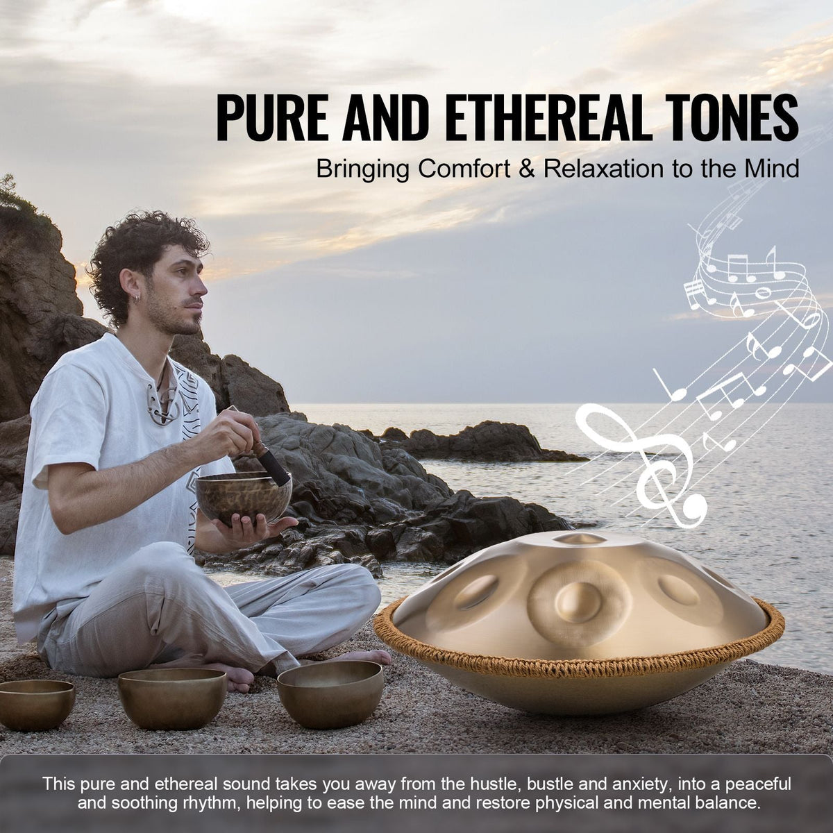 Handpan Drum, 22 in & 10 Notes, D Minor Hand Drum, Hand Pan Drum Instrument with Mallets, 432Hz Handpan Stand & Carry Bag, Steel Healing Sound Drum, Percussion Instruments for Adults Beginners