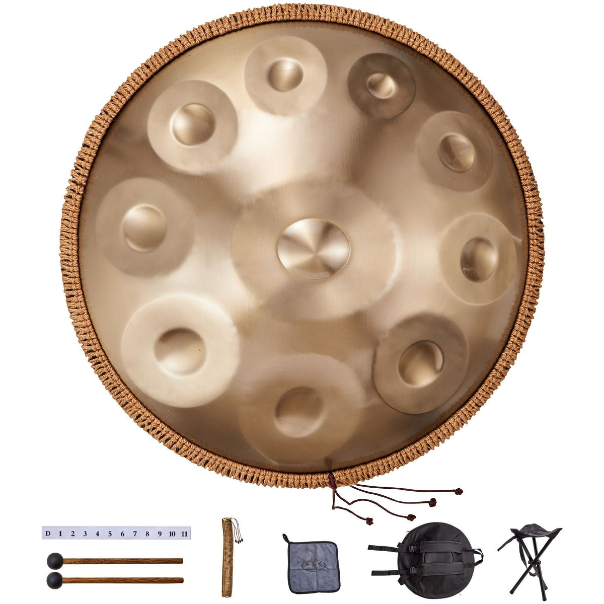 Handpan Drum, 22 in & 10 Notes, D Minor Hand Drum, Hand Pan Drum Instrument with Mallets, 432Hz Handpan Stand & Carry Bag, Steel Healing Sound Drum, Percussion Instruments for Adults Beginners
