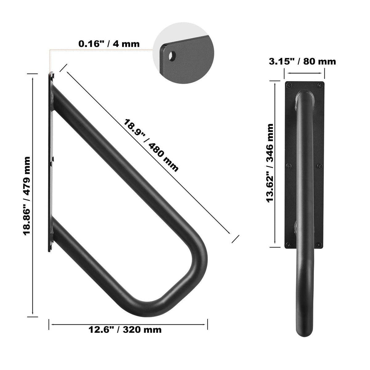 Handrails for Outdoor Steps, 18.9" Length 1.3"Pipe Wall Mount Safety Railings for 1-2 Steps, Stair Handrail with Matte Black Finished,for Garden,Yard and Garage & Elderly,Pregnant Women, Disable