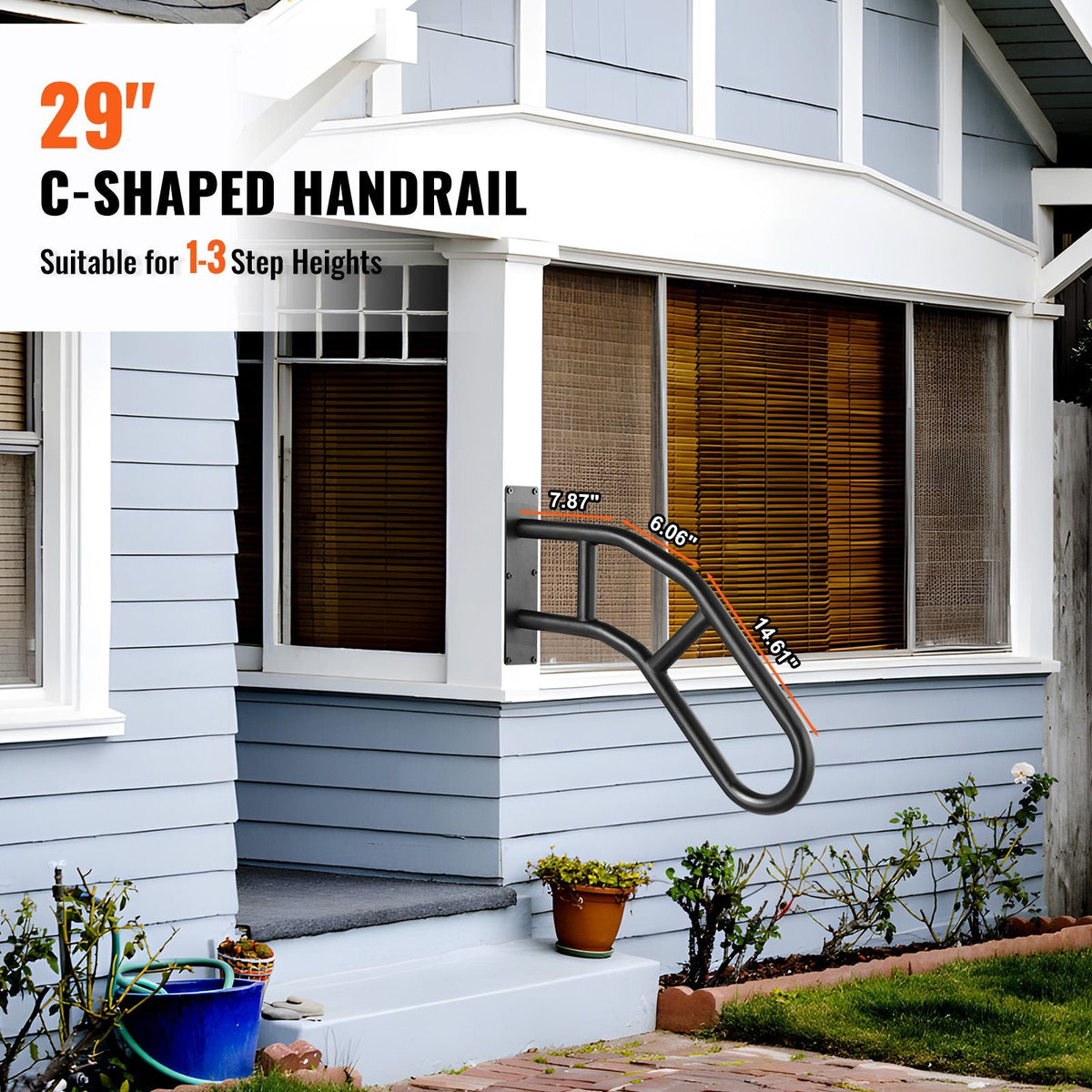 Handrails for Outdoor Steps, 29" Length Wall Mount Safety Railings for 1-3 Steps, U-Shaped Handrail with Matte Black Finished, Stair Handrails for Kids, Elderly, Pregnant Women, Disabled 2 PCS