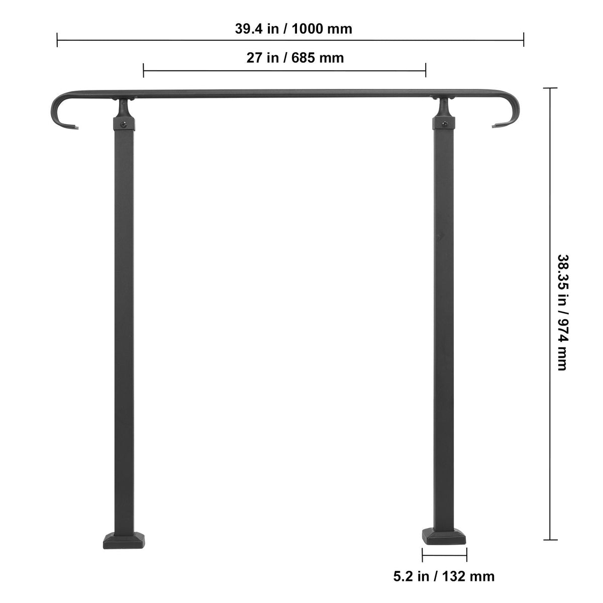 Handrails for Outdoor Steps, Fit 1-3 Steps Outdoor Stair Railing, Wrought Iron Handrail, Adjustable Front Porch Hand Rail, Black Transitional Hand railings for Concrete Steps or Wooden Stairs