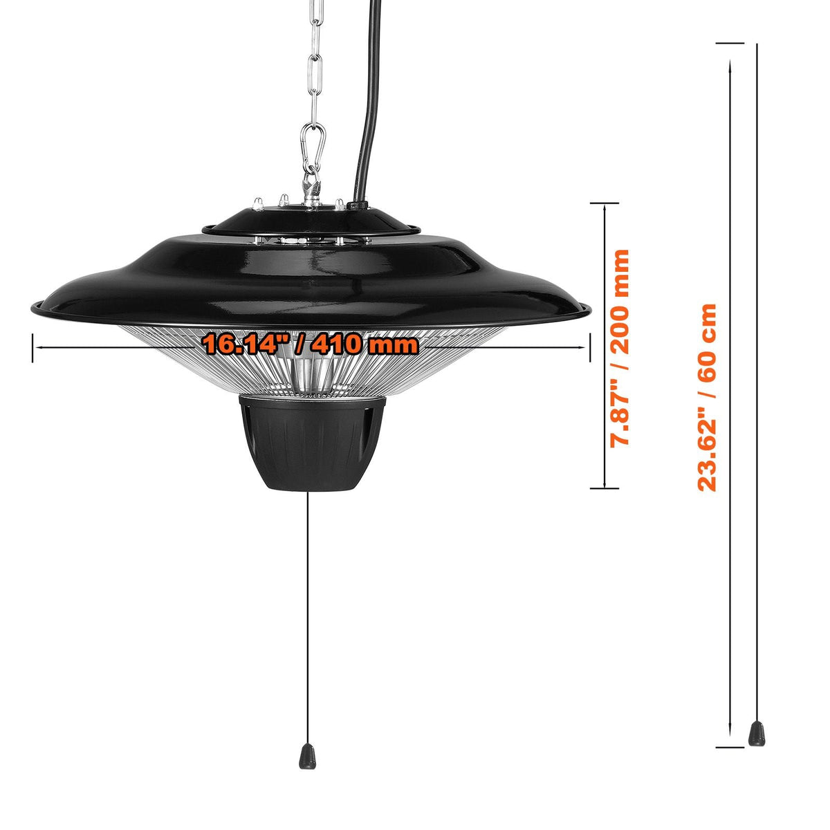 Hanging Patio Heater, 1500W Outdoor/Indoor Electric Space Infrared Heater, IP34 Protection Ceiling Heater with 23.6 inch Pull Cord & 20 inch Adjustable Chain, for Porch,Patio,Dining Room,Studio