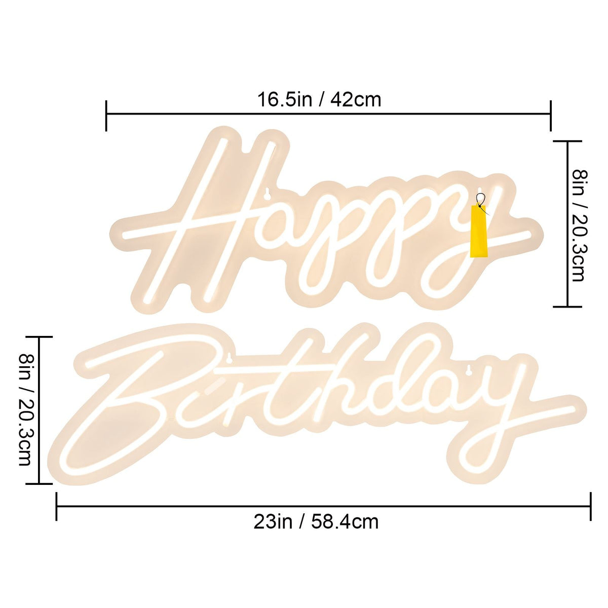 Happy Birthday Neon Sign, 16.5" x 8" + 23" x 8" LED Neon Lights Signs, Adjustable Brightness with Remote Control and Power Adapter, Reusable for Party, Club, Celebration and Decoration Warm