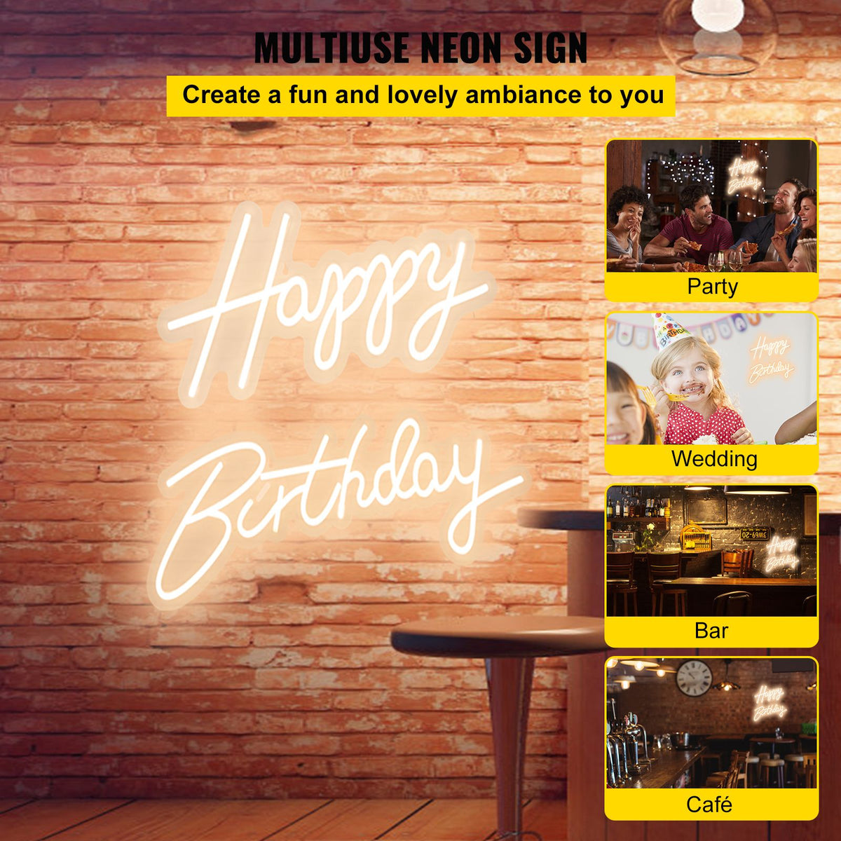 Happy Birthday Neon Sign, 16.5" x 8" + 23" x 8" LED Neon Lights Signs, Adjustable Brightness with Remote Control and Power Adapter, Reusable for Party, Club, Celebration and Decoration Warm