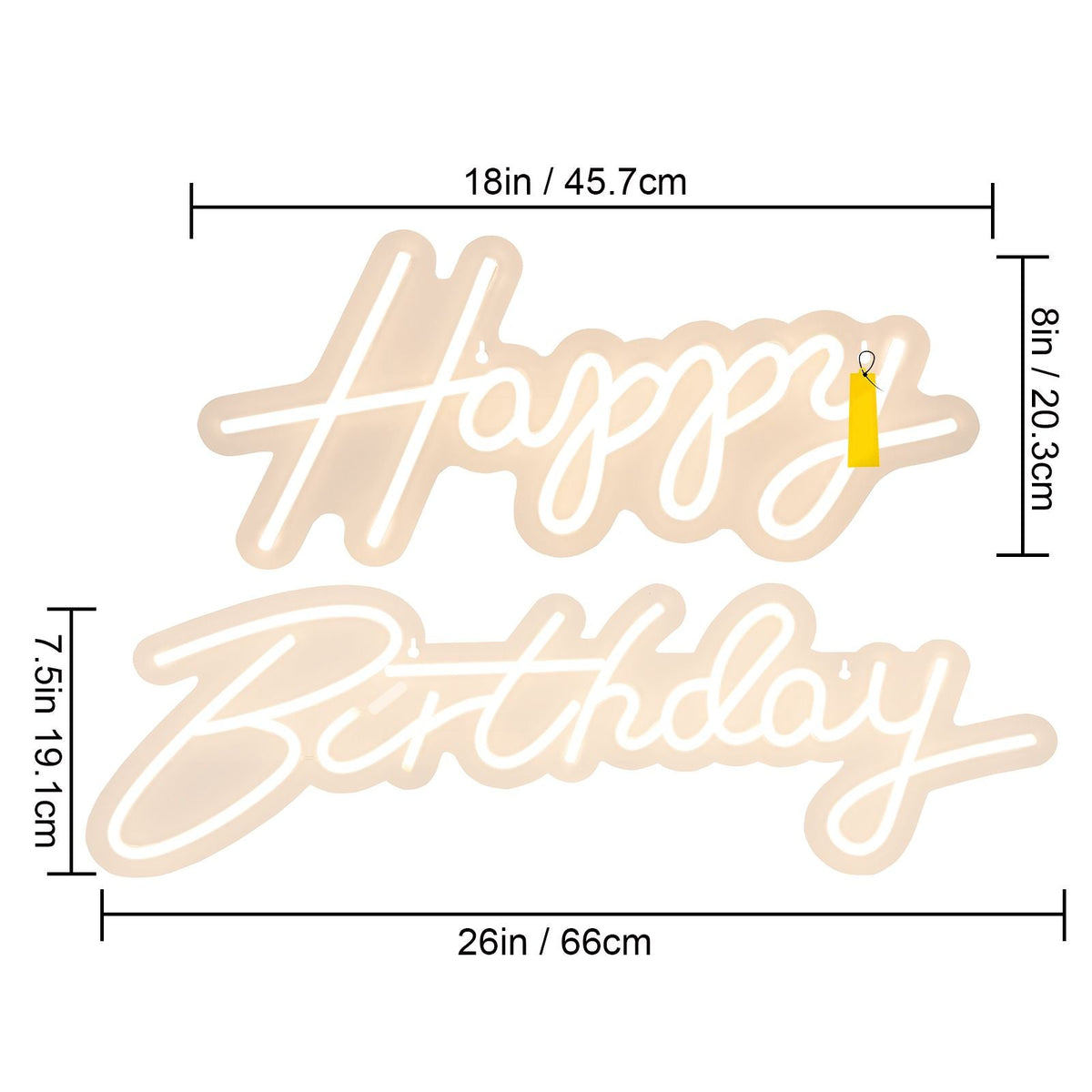 Happy Birthday Neon Sign, 18" x 8" & 26" x 7.5" LED Neon Lights Signs, Adjustable Brightness with Dimmer Switch and Power Adapter, Reusable for Party, Club, Celebration and Decoration Warm W