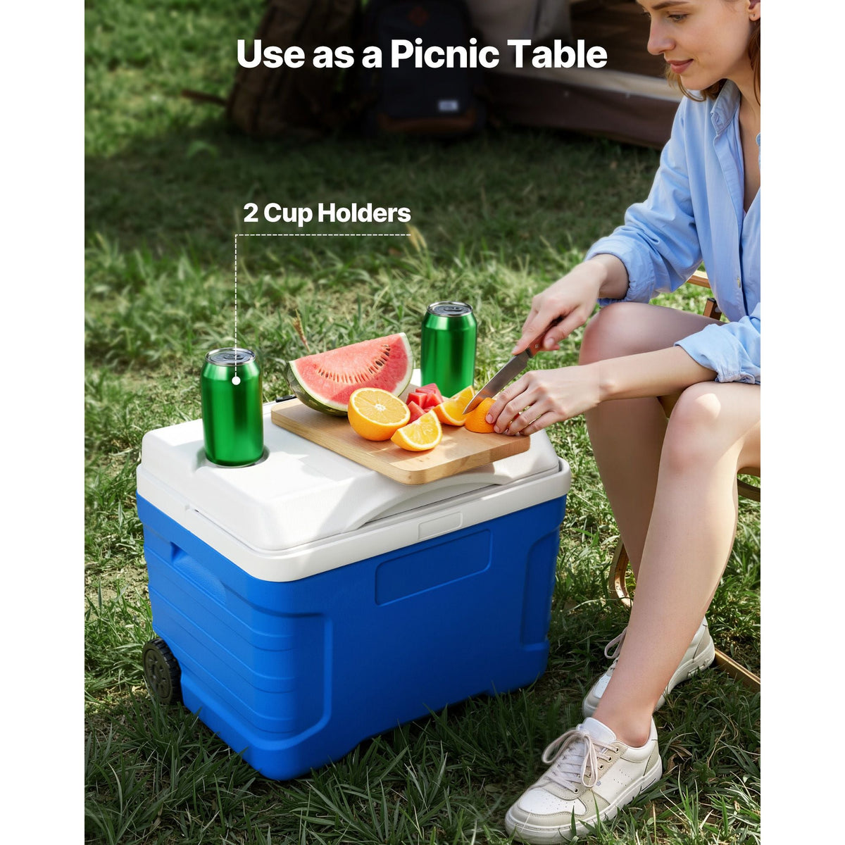 Hard Cooler, 21QT Portable Rolling Cooler with Wheels, Leak-Resistant Coolbox Keeps Contents Cool for 48 Hours, Ice Retention Insulated Chests, Ultra-Light for Outdoor Picnics, Grill, Camping