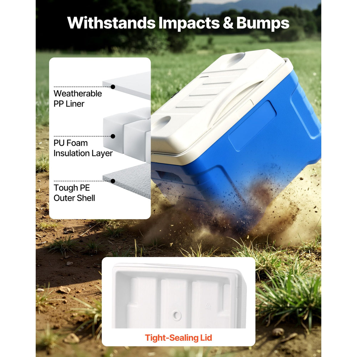 Hard Cooler, 21QT Portable Rolling Cooler with Wheels, Leak-Resistant Coolbox Keeps Contents Cool for 48 Hours, Ice Retention Insulated Chests, Ultra-Light for Outdoor Picnics, Grill, Camping