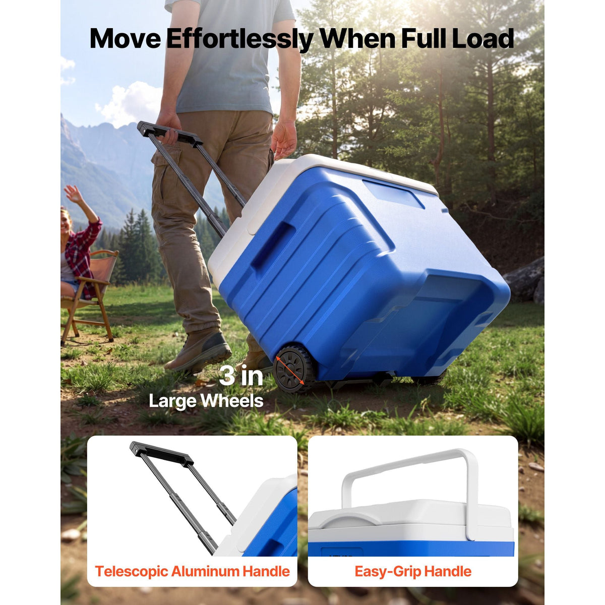 Hard Cooler, 21QT Portable Rolling Cooler with Wheels, Leak-Resistant Coolbox Keeps Contents Cool for 48 Hours, Ice Retention Insulated Chests, Ultra-Light for Outdoor Picnics, Grill, Camping
