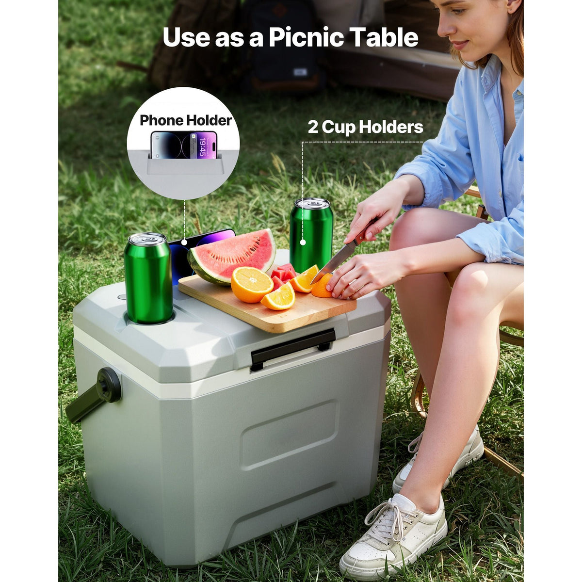 Hard Cooler, 24QT Portable Cooler, Leak-Resistant Coolbox Keeps Contents Cool for 48 Hours, Insulated Chests with Ice Retention and Heavy-Duty Handle, Ultra-Light for Camping, Concerts, Sports