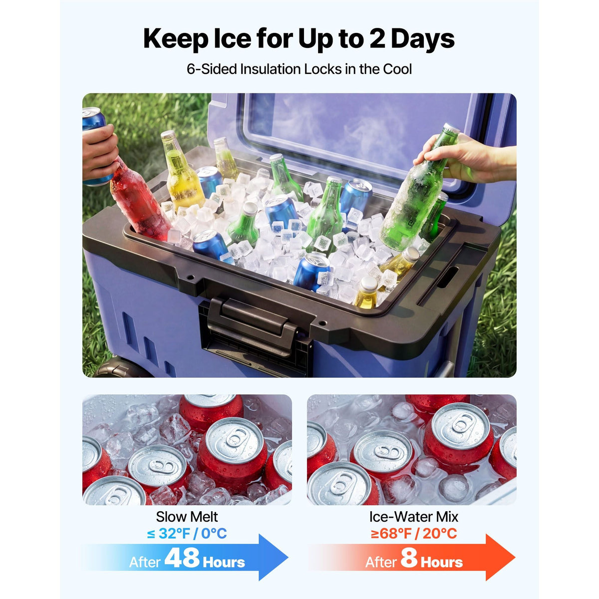 Hard Cooler, 45QT Portable Rolling Cooler with Wheels, Leak-Resistant Coolbox Keeps Contents Cool for 48 Hours, Ice Retention Insulated Chests, Ultra-Light for Outdoor Picnics, Grill, Camping